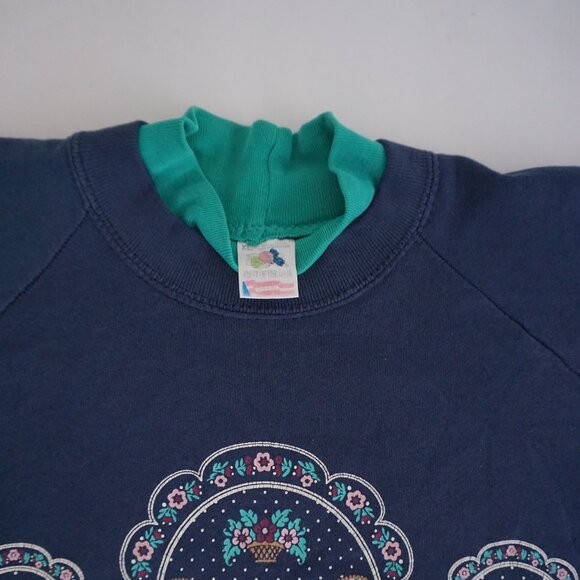 Vintage Fruit Loom Navy Butterfly Graphic Mockneck 90's Sweatshirt XL - Picture 10 of 10